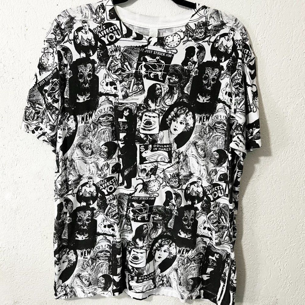 Black And White Vintage Pop Art Print Shirt NWOT Size‎ Large